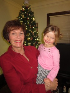 My mom--the brave grandma--holding Ruby who is rockin' the 'up-do'
